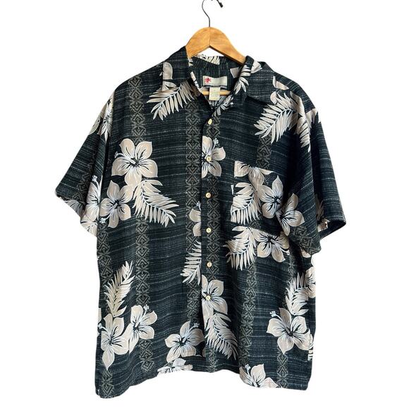 VTG Extreme Gear LARGE Island Tropical Black Hawaiian Short Sleeve Button Up - Picture 1 of 6